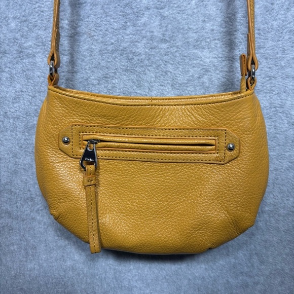 Perlina New York Small Pebbled Leather Rounded Crossbody Purse-Mustard Yellow - Picture 2 of 7